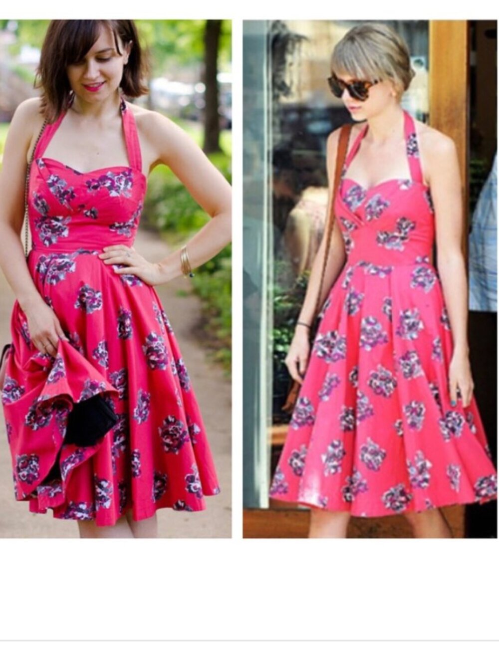 Anthropologie Retro Red Halter Floral Dress 14 Taylor Swift